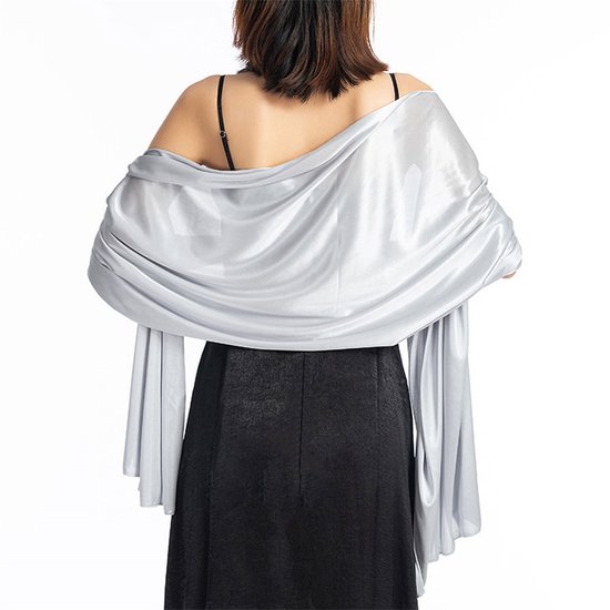 Dames Sjaal - Zachte Avondsjaal - Ademend Polyester - Bruiloft & Feest Accessoire - Voor Vrouwen - Licht Zilver - 200x70cm - 1 Stuk