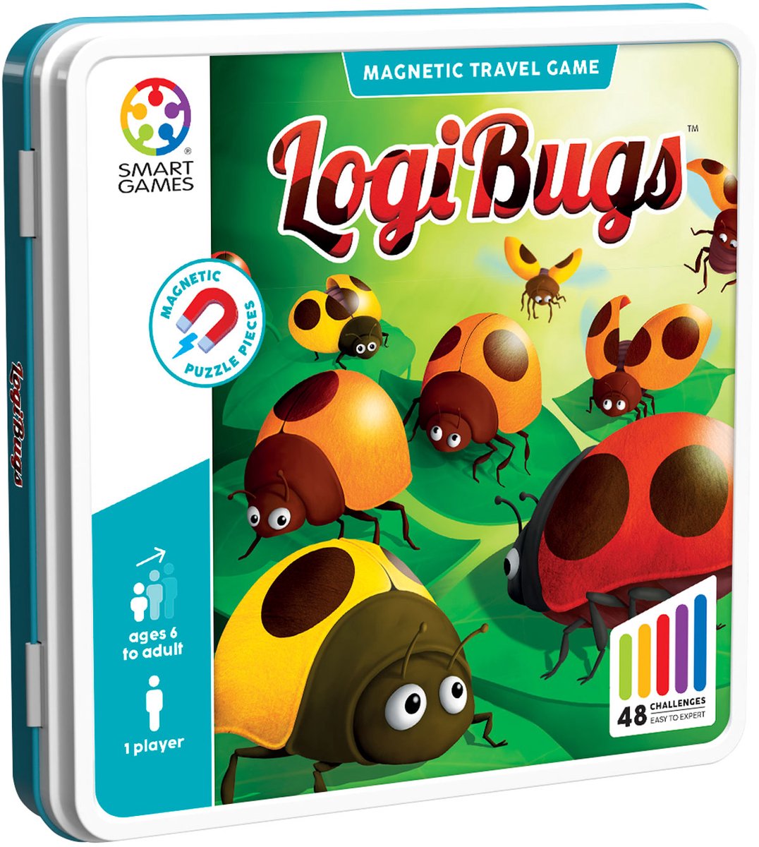 SmartGames - LogiBugs - NIEUW 2024! - 48 opdrachten - magnetisch denkspel - 12 lieveheersbeestjes - lente - reisspel