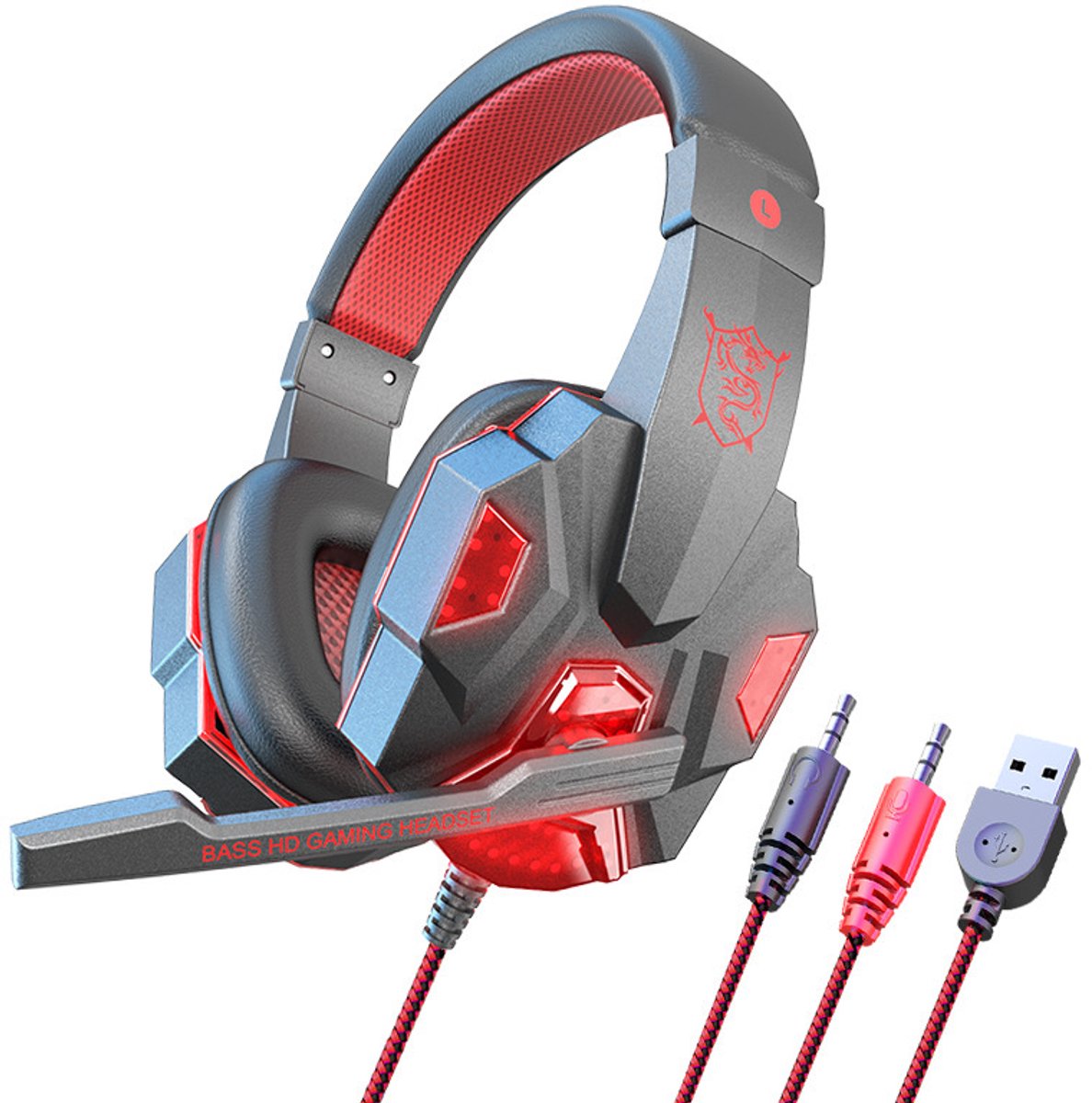 Gloovon® - Gaming Headset - Koptelefoon met Draad - Over-ear - Koptelefoon met Microfoon - Game Headset PC - Zwart/Rood