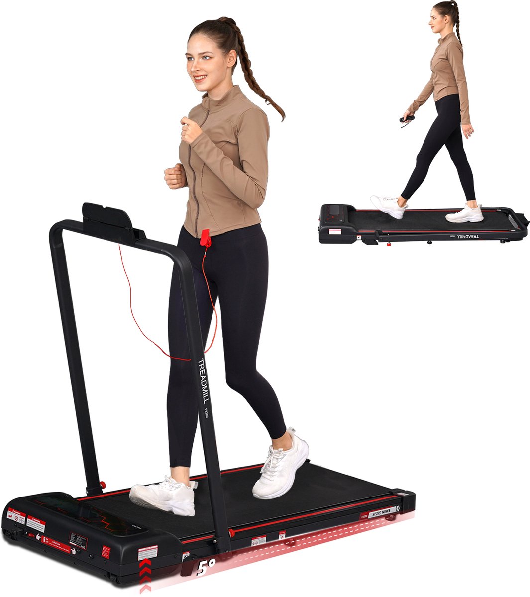 Y-RAIN Elektrische Loopband voor thuis, Walking Pad en inklapbaar loopband 2-in-1, met helling, 0,75pk Motor, 1-12 km/u, met Afstandsbediening, LED-display, Veiligheidssleutel.