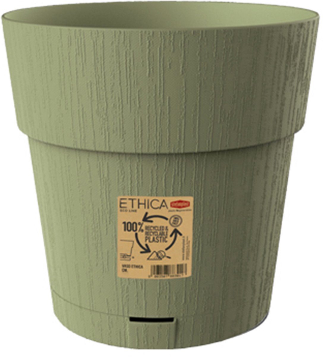 Bloempot 'Ethica' 25 cm – Gerecycled kunststof – Modern design - Olijfgroen