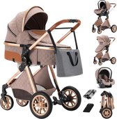 Luxe Multifunctionele 3-in-1 Combi Kinderwagen – Kwalitatieve Buggy – Opklapbare Wandelwagen – Khaki – Incl. Autostoel