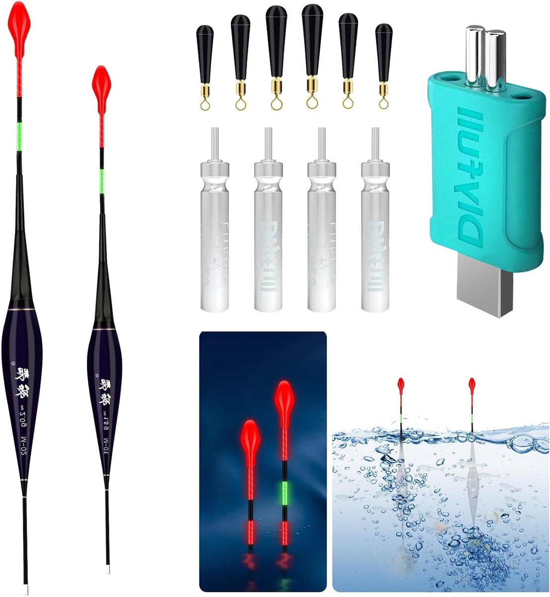 Allecto Plus - LED-dobbers voor dobbervissen met zwaartekrachtsensing - set van 2 - inclusief oplader en accu's - met beetmelder - hengelaccessoires - voor vijver en rivier - visaccessoires
