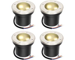 Merkloos 4 Stuks Grondspots LED voor buiten - IP65 Waterdicht - 3 Watt 300 Lumen - warm wit - Tuinspots en inbouwspots buiten voor in de grond - Rond
