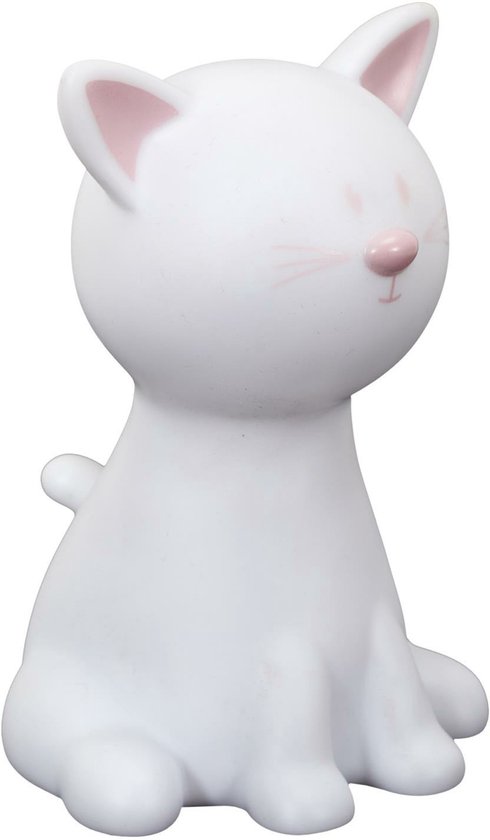 Foto: Home deco kids nachtlampje led kat poes rgb kleuren wit 19 cm kinderkamer