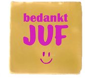 Gekleurd tegeltje - bedankt Juf - Geel - Handgemaakte tegel | Spreuktegel | Tegeltjes met Spreuken | Tegeltjeswijsheid | Tegeltje tekst | Origineel cadeau
