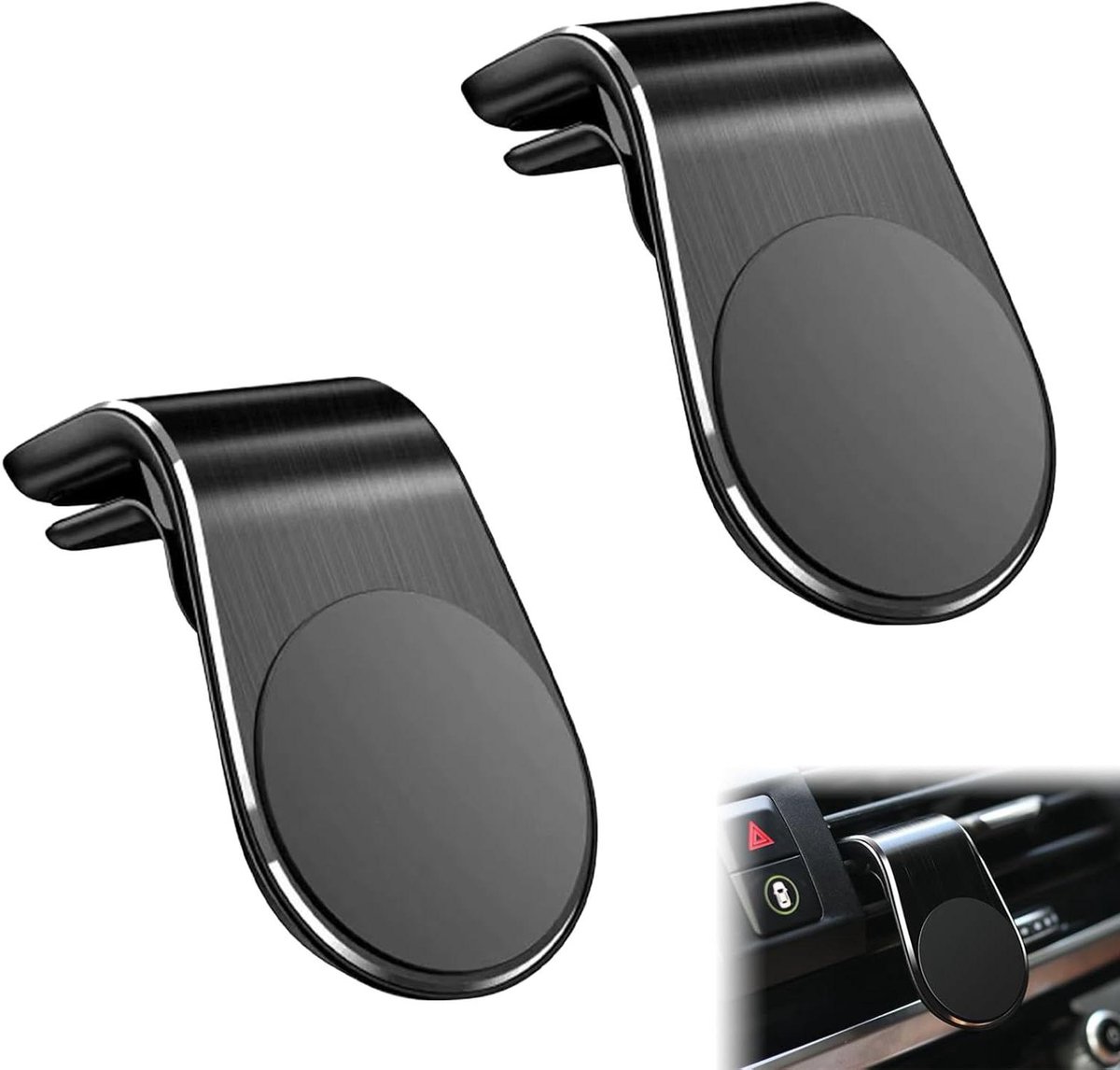 Allecto Plus - Magnetische houder 2 stuks voor auto ventilatiesleuven - Universeel gebruik met snelheidsmeter clip - Geschikt voor mobiele telefoon