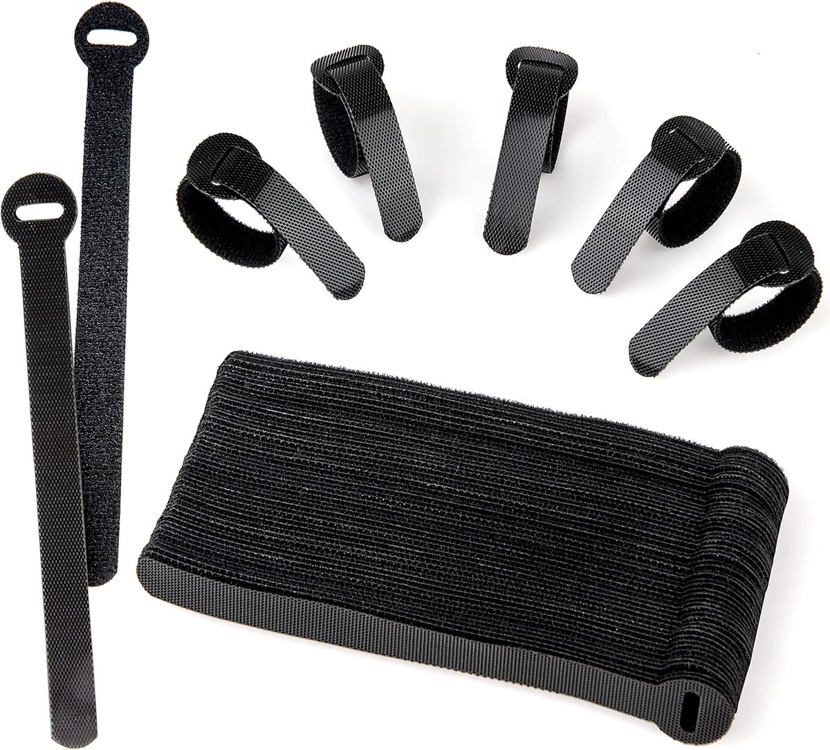 Azalia 60 stuks herbruikbare kabelbinders zwart - verstelbare klittenband kabelbinders voor pc-kabelbeheer, duurzame snoerorganizer, binnen- en buitengebruik, bureau- en tv-accessoires