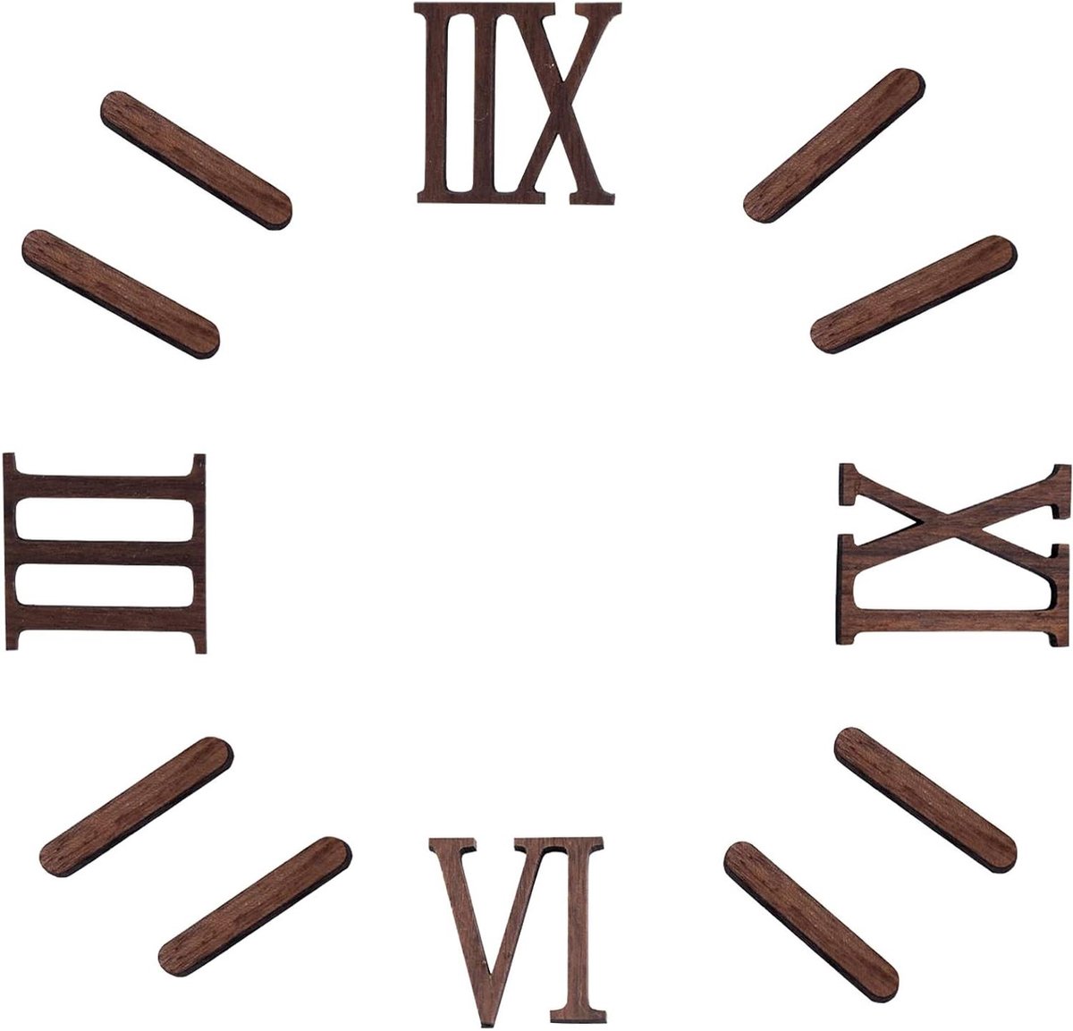 Inovra Plus - Horlogewijzerset met Romeinse nummer voor DIY horloges - Nummers voor design en reparatie - Accessoires voor decoratie thuis en op kantoor - Muurstickers als geschenk - Walnoot kleur - Geschikt voor hotel en restaurant