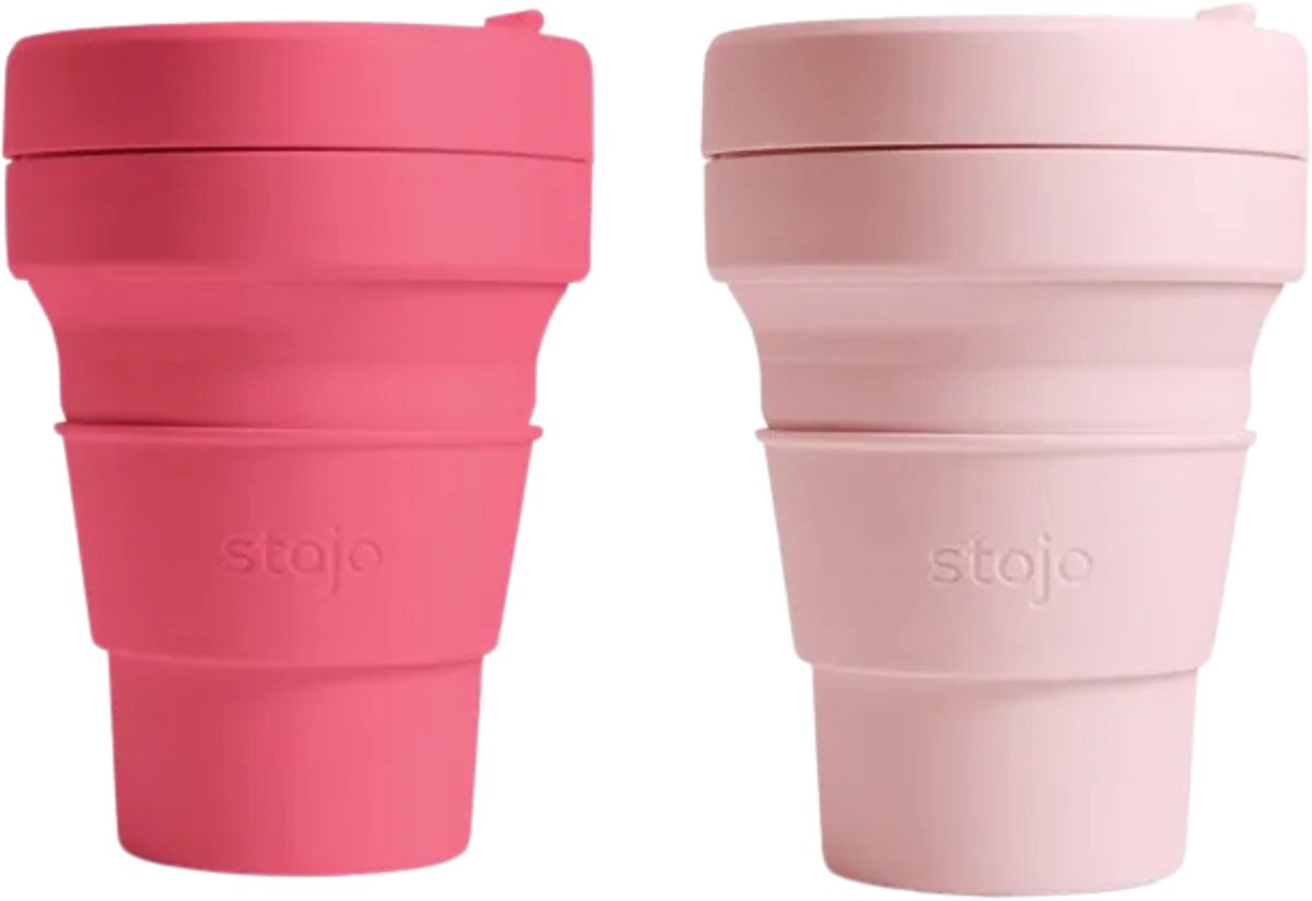 STOJO Pocket Cup 2-pack Peony & Carnation Roze 2x 355ml Beker to Go
