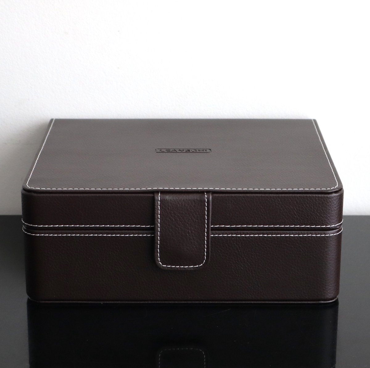 Horlogerieshop.nl | Horlogedoos Donkerbruin leder-velours 6 Horloges Leanschi