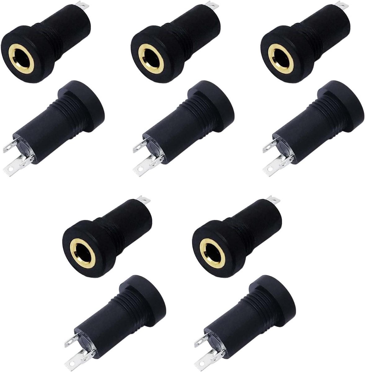 10x Audio Jack Socket 3-Pole Stereo Connector - Zwart - Inclusief Moer (Normaal) - Voor Headphone Jack - Geluidspaneel Aansluiting