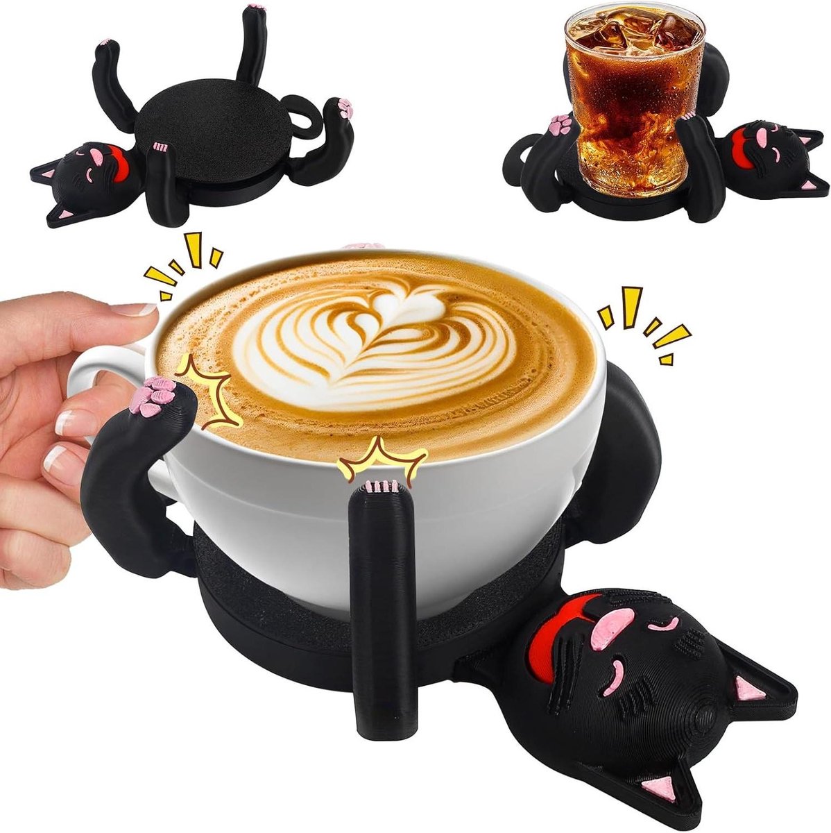 Allecto Plus - Kattenonderzetter met 3D-print en grappige uitdrukking - ideaal voor koffie, bier of wijn - thuisbar accessoire - uniek geschenk voor kattenliefhebbers