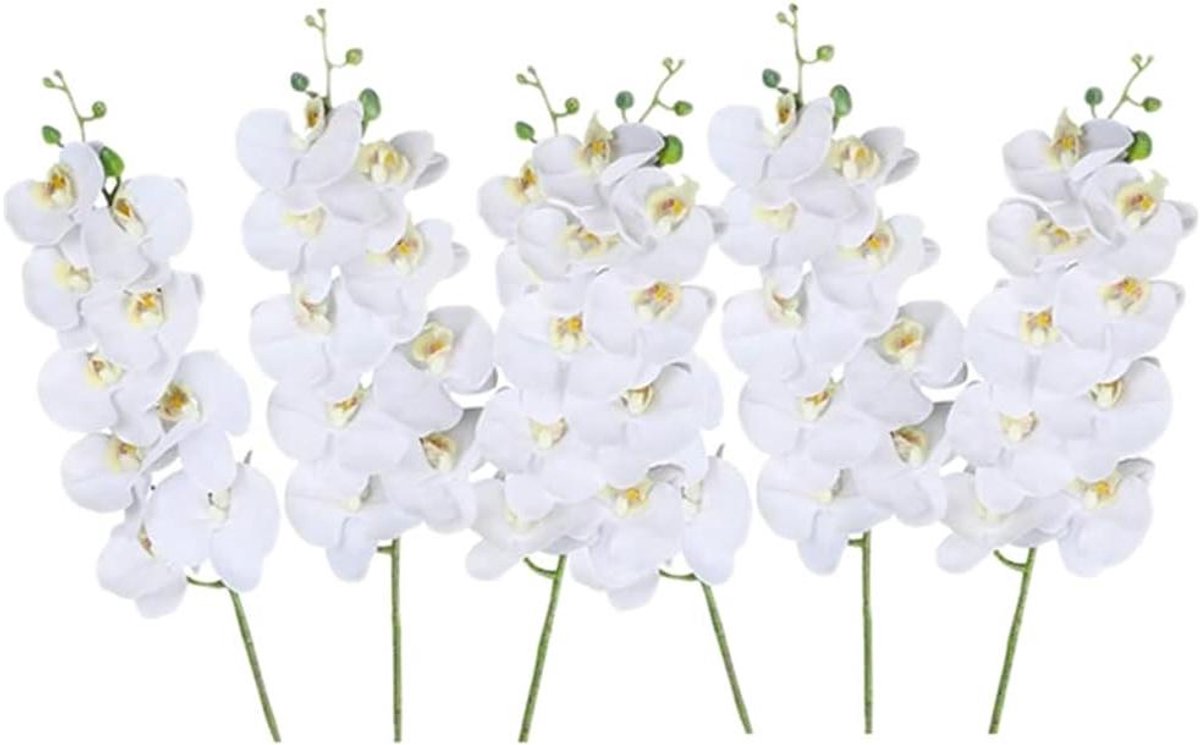 Allecto Plus - Kunstmatige Phalaenopsis-bloemen in wit - Set van 6 stuks - Decoratieve ste