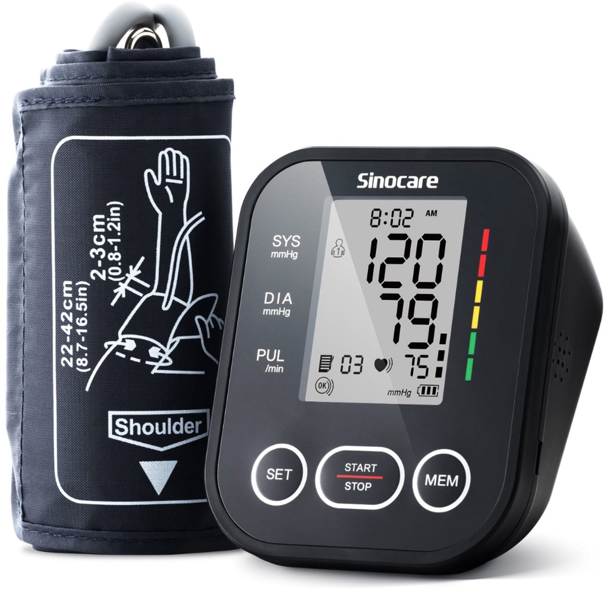 Sinocare - Comfort Bloeddrukmeter Bovenarm - Aanbevolen Bloeddrukmeter - Blood Pressure Monitor - Onregelmatig Hartslag - 22 tot 42CM manchet - Inclusief Batterijen - 3 Jaar Garantie