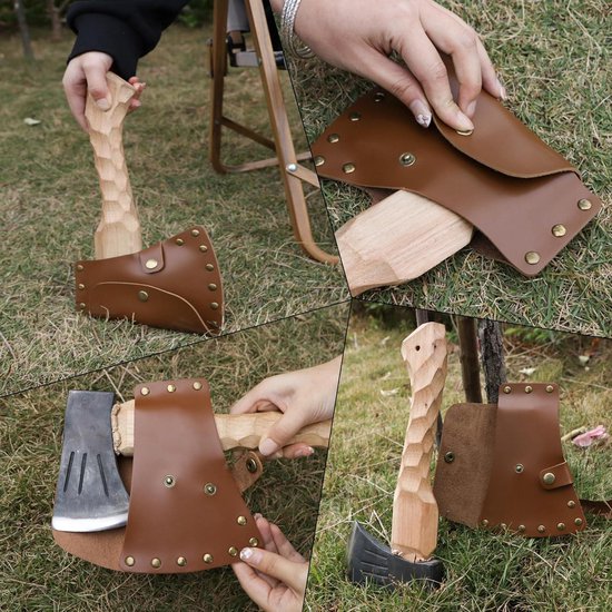 Inovra Plus - Bijlhoes en beschermhoes voor scherpe bijl - Leren bijlschede - 115 cm bijlrand - Outdoor camping en wandelen - Jachthulpmiddel — afbeelding 4