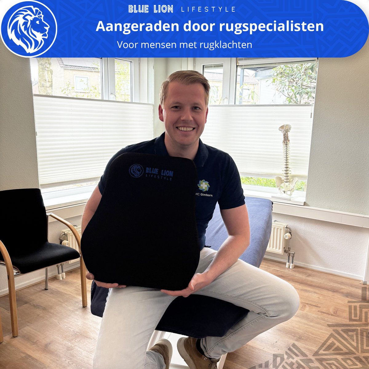 Blue Lion Ergonomisch Rugkussen L - Rugsteun voor Onderrug en Middenrug - Stoelkussen voor Bureaustoel, Auto & Thuiswerken – Zwart – foto 3