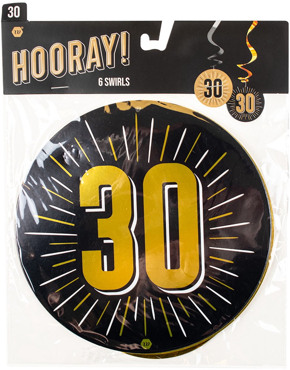 Verticale slinger | Hangdecoratie Swirls 30 jaar | luxe uitvoering 70x14cm | 6 stuks