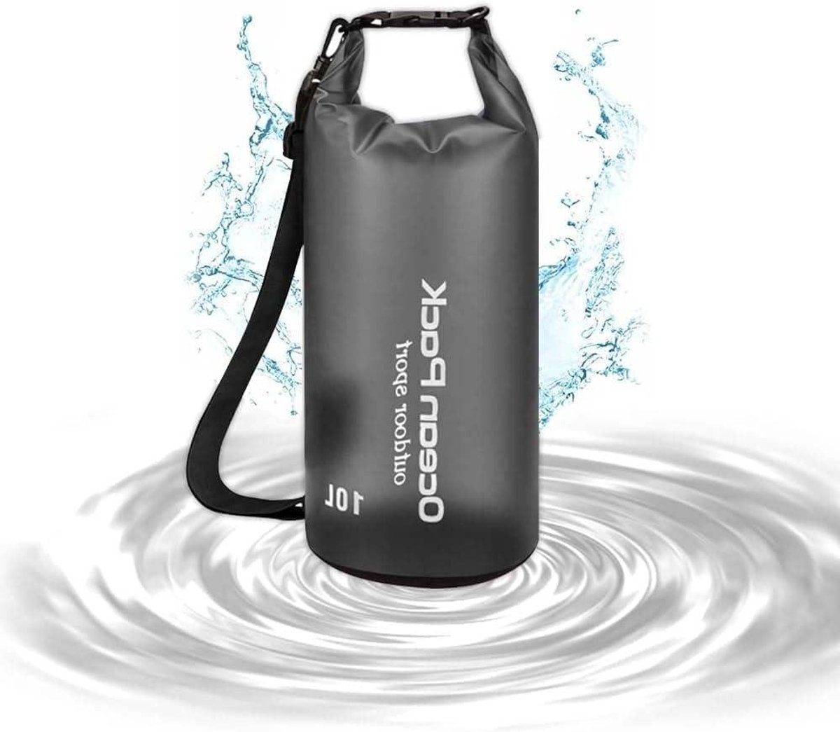 Allecto Plus - Waterdichte tas 10 l voor rafting, kajakken en duiken - strandtas met doorschijnend design - zwart 190 mm x 420 mm