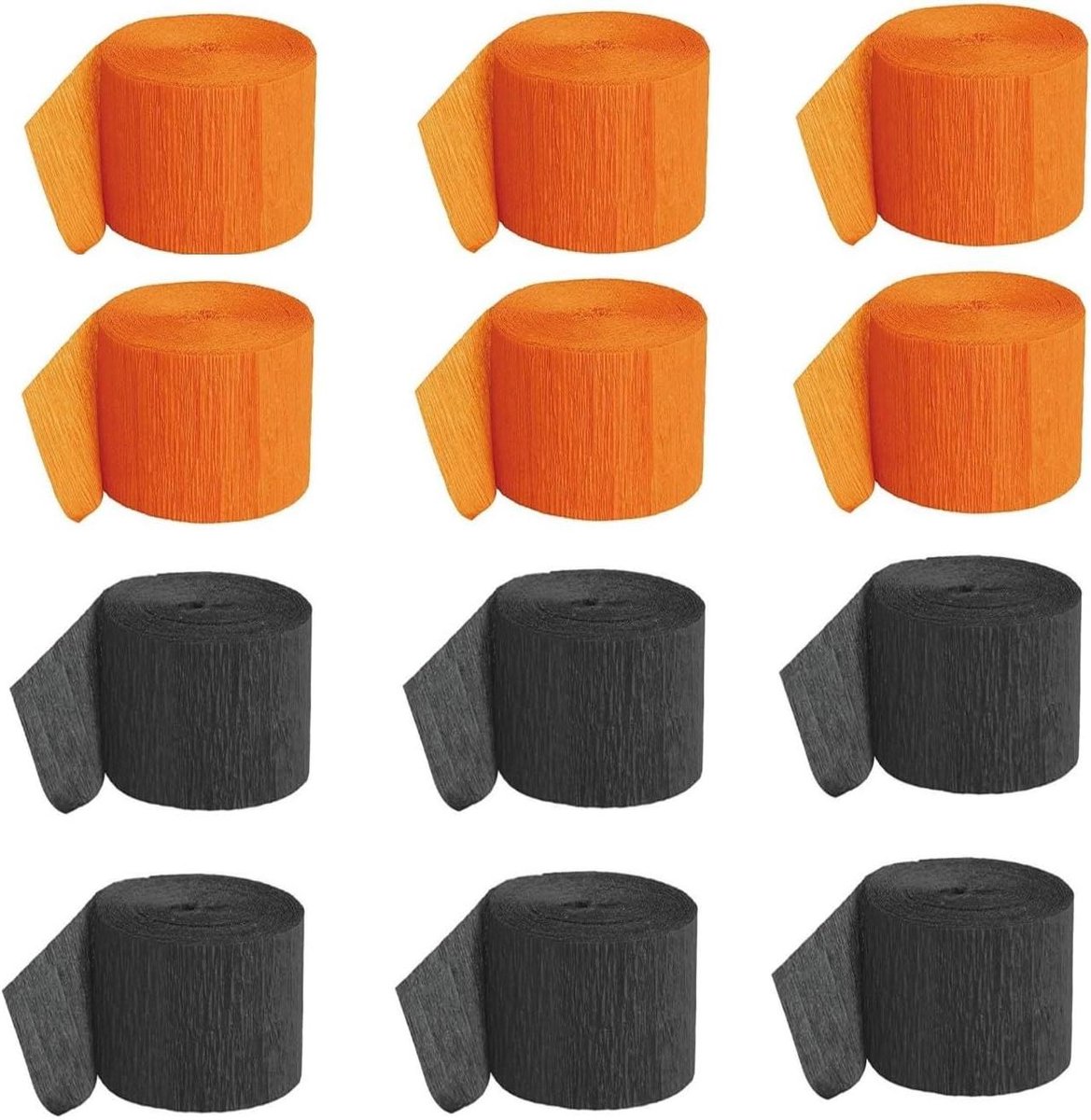 Inovra Plus - Crêpepapier Zwart Oranje Halloween Decoratie Streamers - 12 rollen voor Verjaardag Party en Halloween Feestviering met Dag van de Dood Thema.