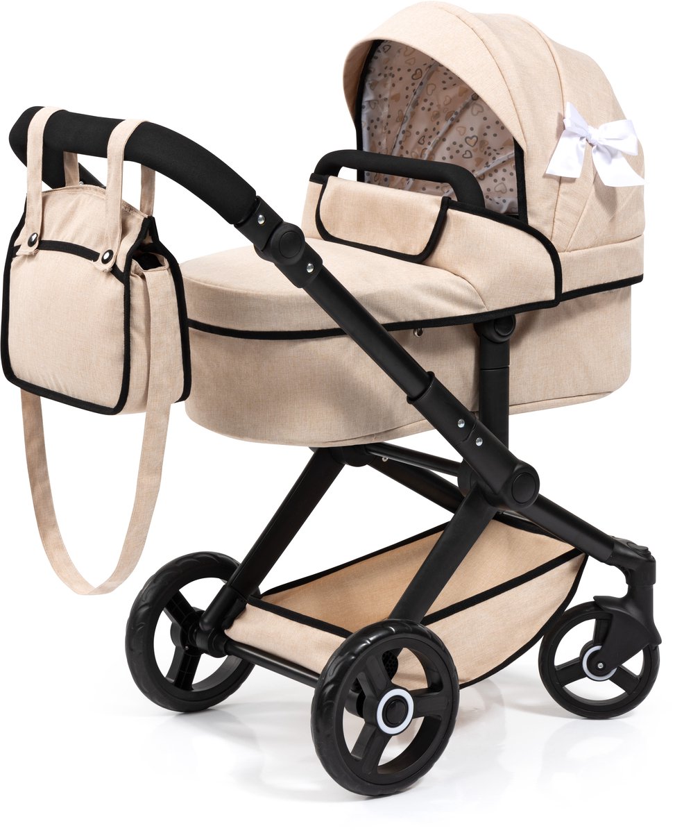 Bayer Design 13029AA Trendy poppenwagen met tas, in hoogte verstelbare handgreep, opvouwbaar, geïntegreerde mand, grote wielen, voor meisjes en jongens vanaf 3 jaar