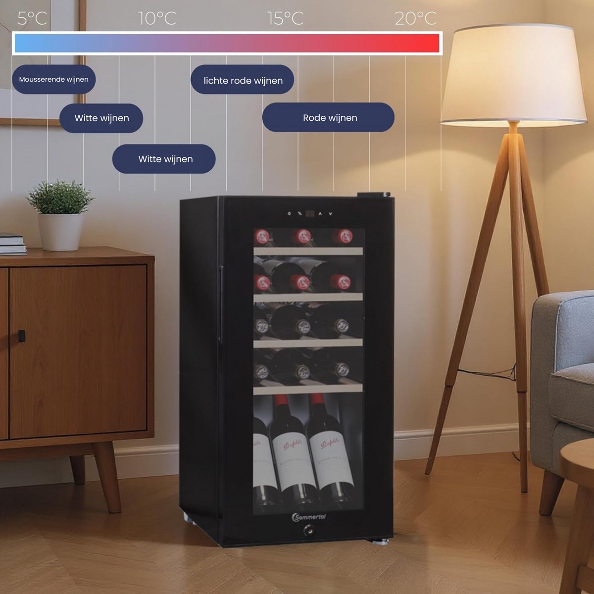 Sommertal WK 50 wijnkoeler - 15 flessen, instelbaar van 5-20 - afbeelding 3