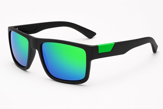 Lunettes de soleil de sport noires pour homme – Design moderne avec Verres vert-bleu