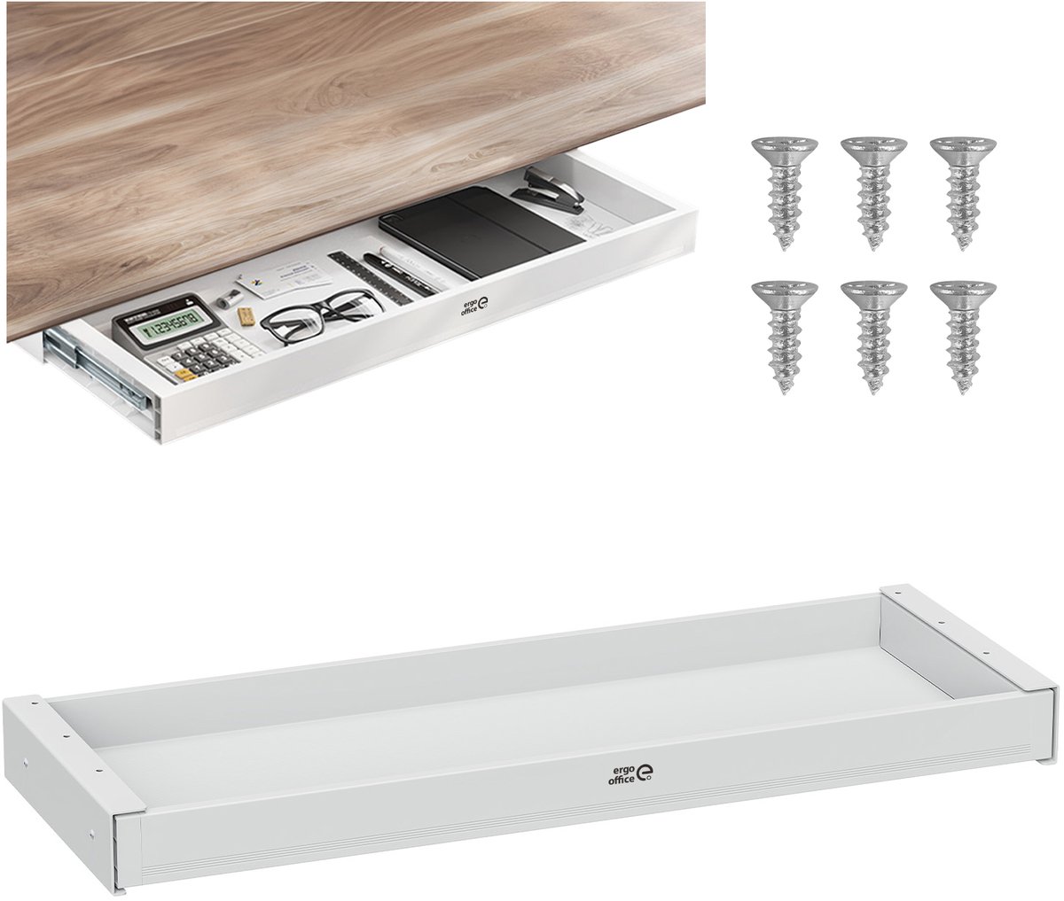 Ergo Office - Bureau lade - vlakke onderkastlade, breedte 758 mm, max. belasting 10 kg, wit, ER-302 W