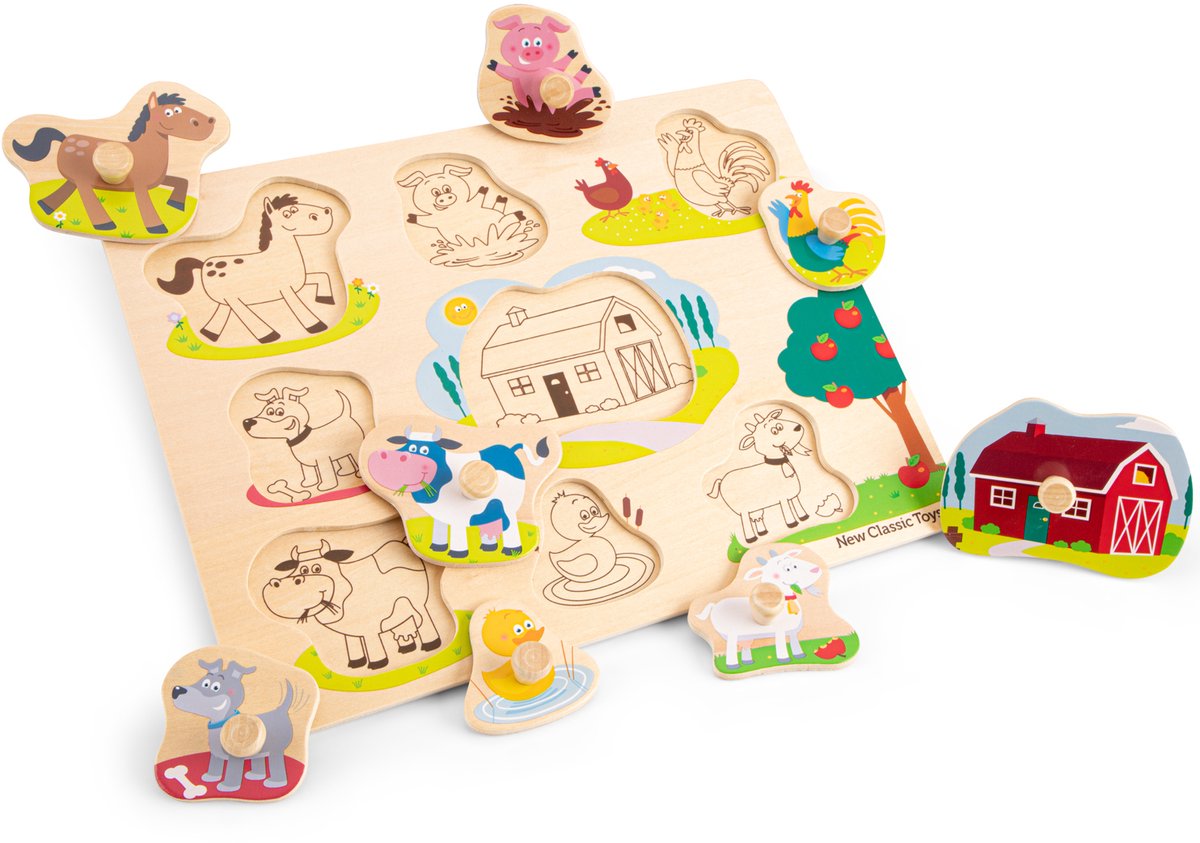 Woet® Houten Knoppuzzel Boerderij - 8 Puzzelstukjes - FSC - Houten Puzzel met Knopjes - Educatief Peuterspeelgoed - Vanaf 2 Jaar — afbeelding 2