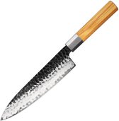 Dastium Home - Couteau de chef en acier Damas 67 couches 20 cm - Couteau de cuisine en acier Damas avec motif marteau - Couteau japonais en acier Damas véritable - Avec manche ergonomique en bois Mkuruti