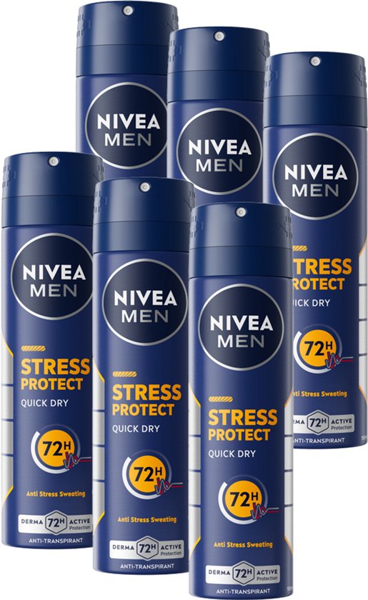 NIVEA MEN Stress Protect Anti-Transpirant Spray - Deodorant Tegen stresszweet - Met zink - Beschermt 48 uur - Alcoholvrij - 6 x 150 ml