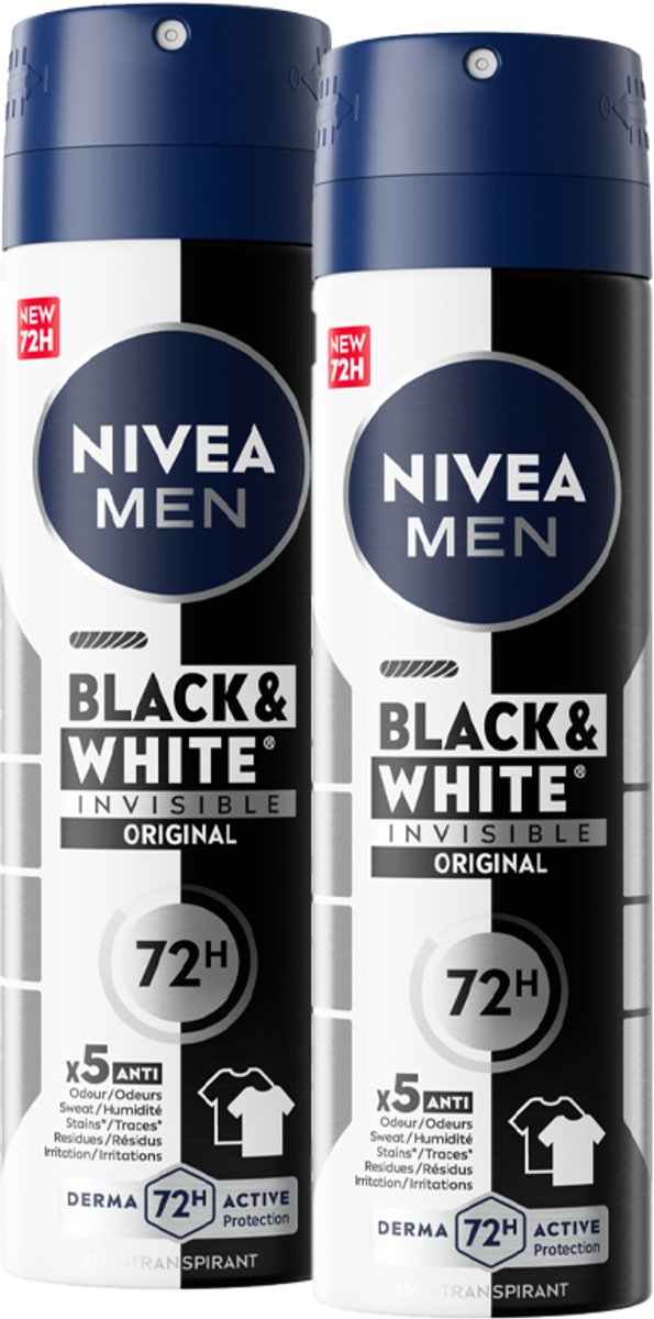 NIVEA MEN Invisible Black & White Power - 2 x 150 ml - voordeelverpakking - Deodorant Spray