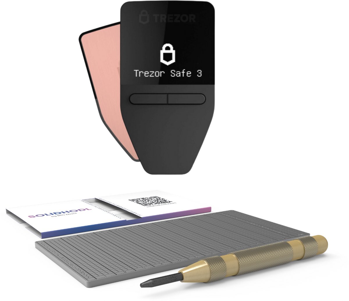 Trezor Safe 3 Galactic Rose + SOLIDHODL - Voordeelbundel - Hardware Wallet - Wallet voor Bitcoin, Ethereum en vele andere crypto
