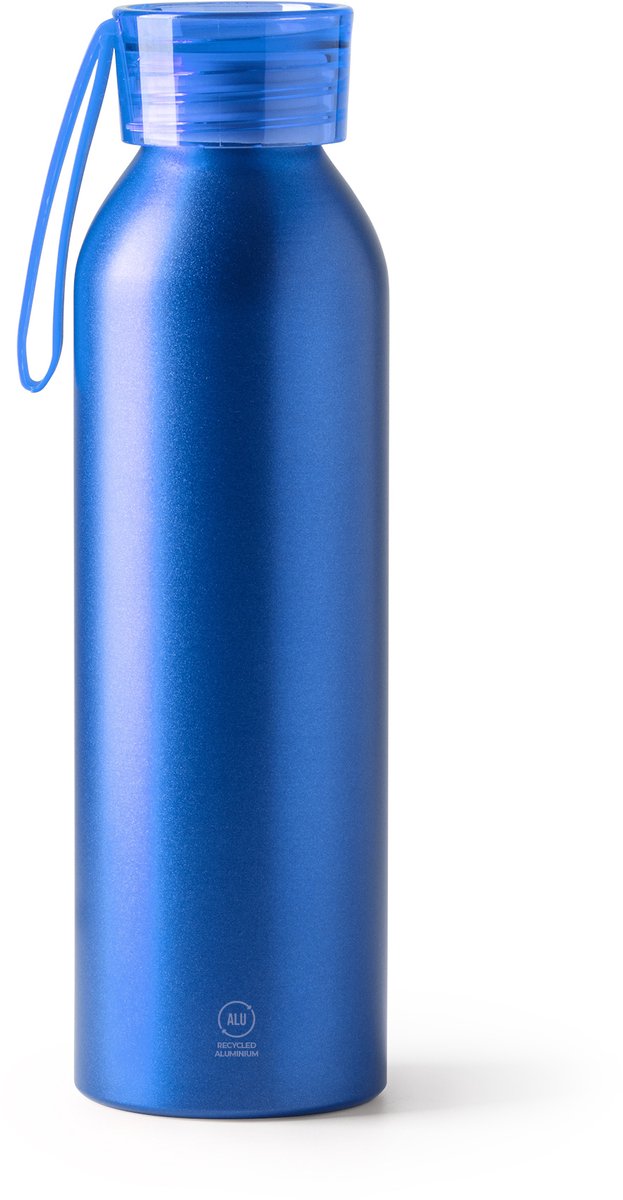 Blauwe Design Waterfles/drinkfles/sportfles - gerecycled aluminium - 600 ml - schroefdop model Lewik ook geschikt voor lasertechniek