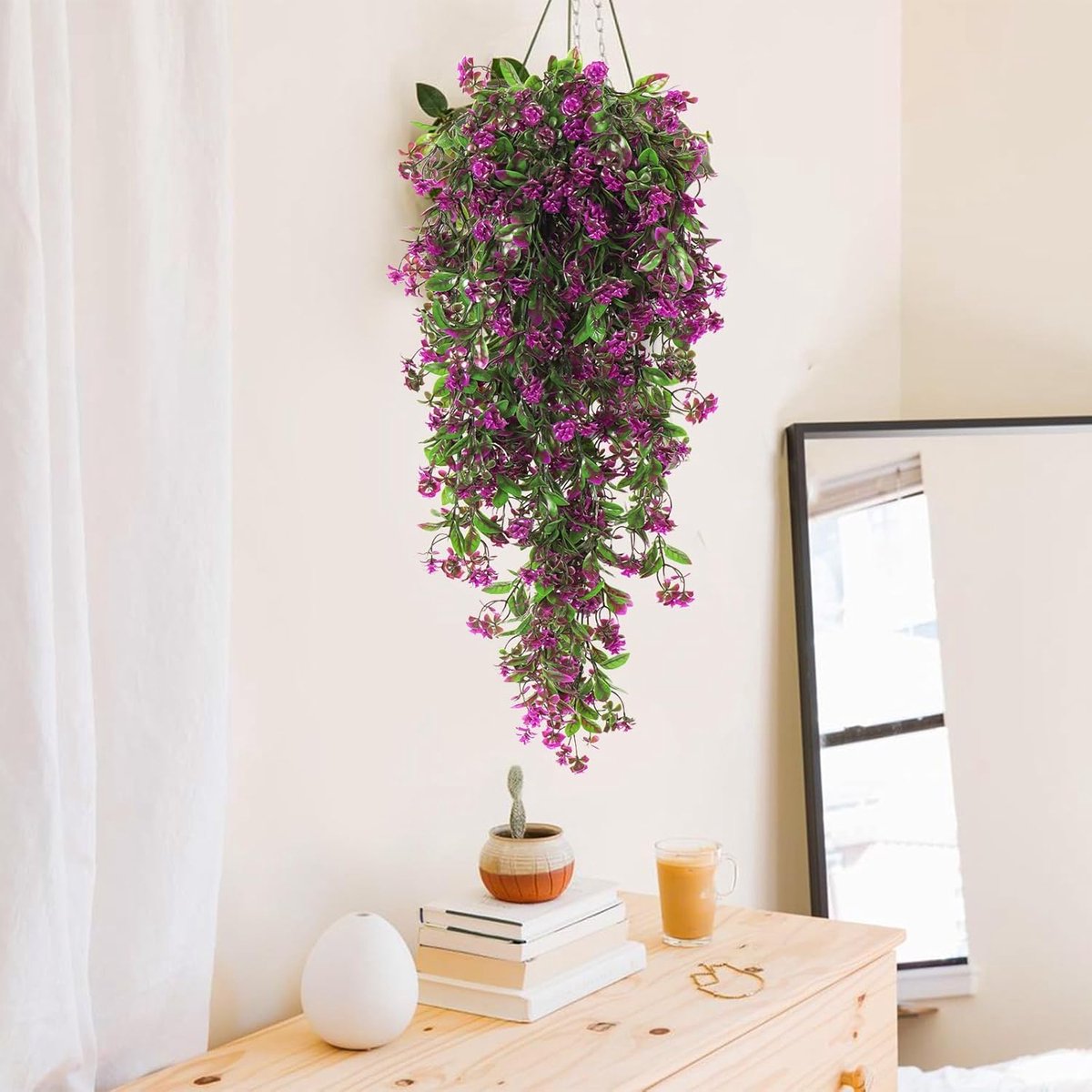 Crrynuo - Kunst Hangplant - Nep Hangplant - Paarse Kunstplanten - 29,9Inch - 2 Stuks - Voor Binnen En Buiten - Paars