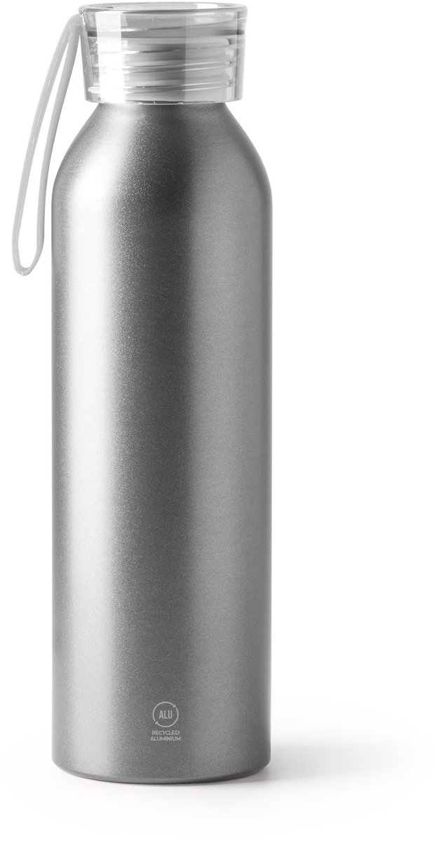 Zilverkleurige Design Waterfles/drinkfles/sportfles - gerecycled aluminium - 600 ml - schroefdop model Lewik ook geschikt voor lasertechniek