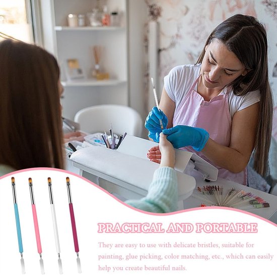 4 stuks nagelborstels voor gelnagels - dubbele nagelborstels - platte manicure - builder nagels - kunstgereedschap - borstelduwer - schilderpen voor doe-het-zelf gelnagels — afbeelding 4