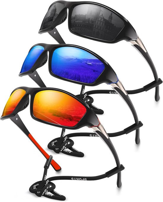 Lot de 3 lunettes de soleil de sport polarisées pour hommes, lunettes de soleil pour hommes avec protection UV400, parfaites pour le cyclisme, la pêche et la conduite.