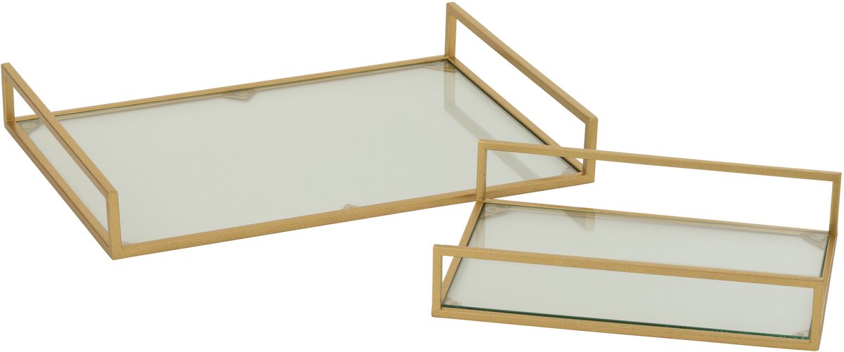 J-Line plateau - ijzer/glas - goud - set van 2