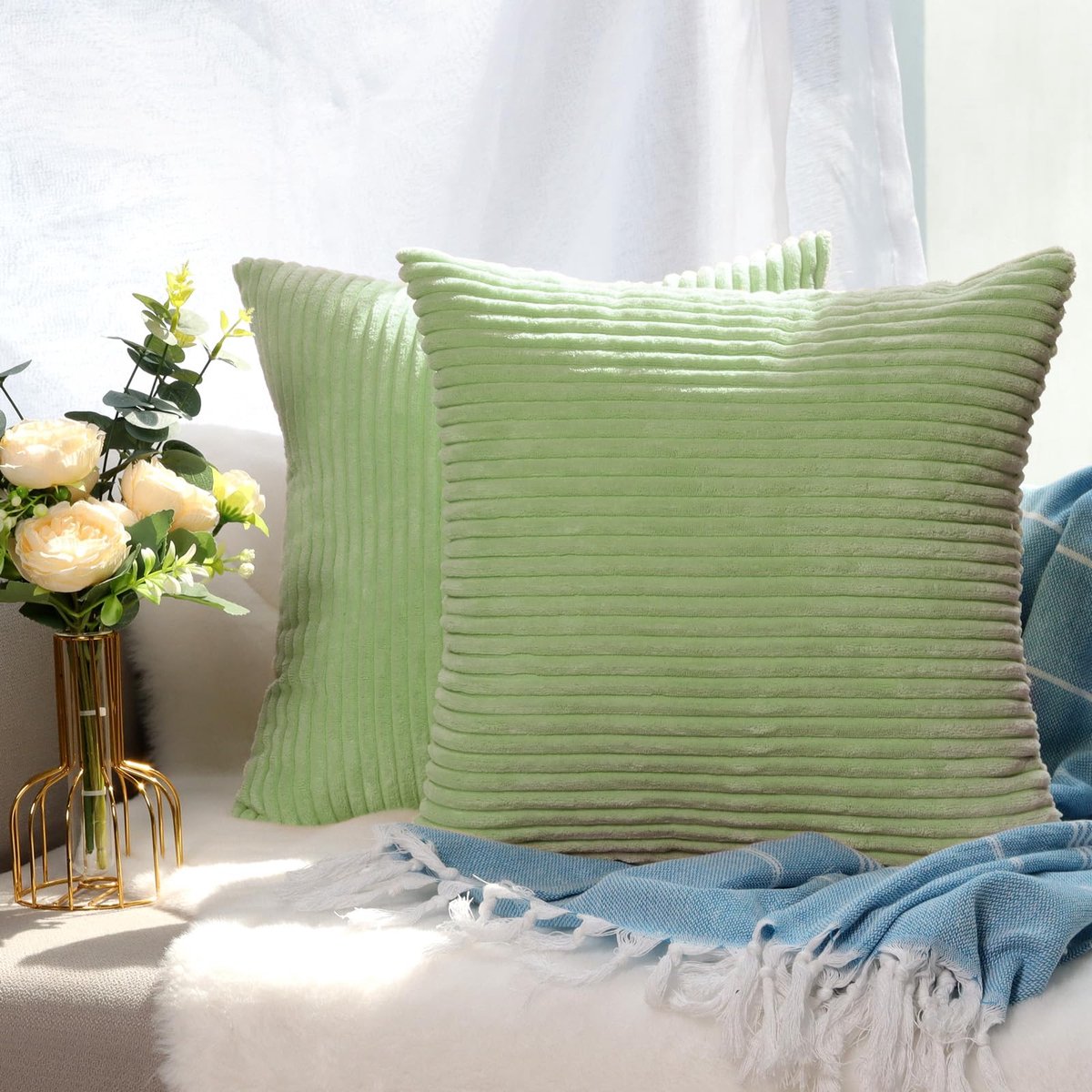 CALIYO kussenhoes corduroy effen set van 2, kussenhoes 45x45 kussenhoezen voor sierkussens, sierkussens, bankkussens, bankkussens in vele kleuren.