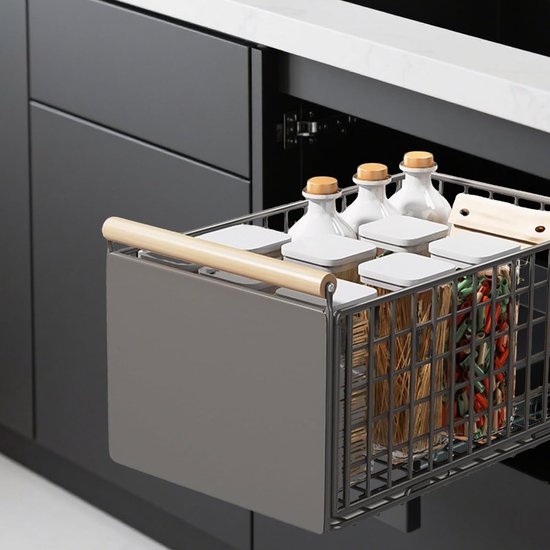 Uittrekbare lade voor de keuken, lade-organizer met laderails en houten Uittrekbare lade voor de keuken, lade-organizer met laderails en houten