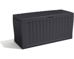 Coopi – Tuin Opbergbox Marvel+ – 270 Liter, Houtlook, Waterdicht, Rolbaar, Afsluitbaar, Grafietgrijs – Ideaal voor Kussens en Gereedschap
