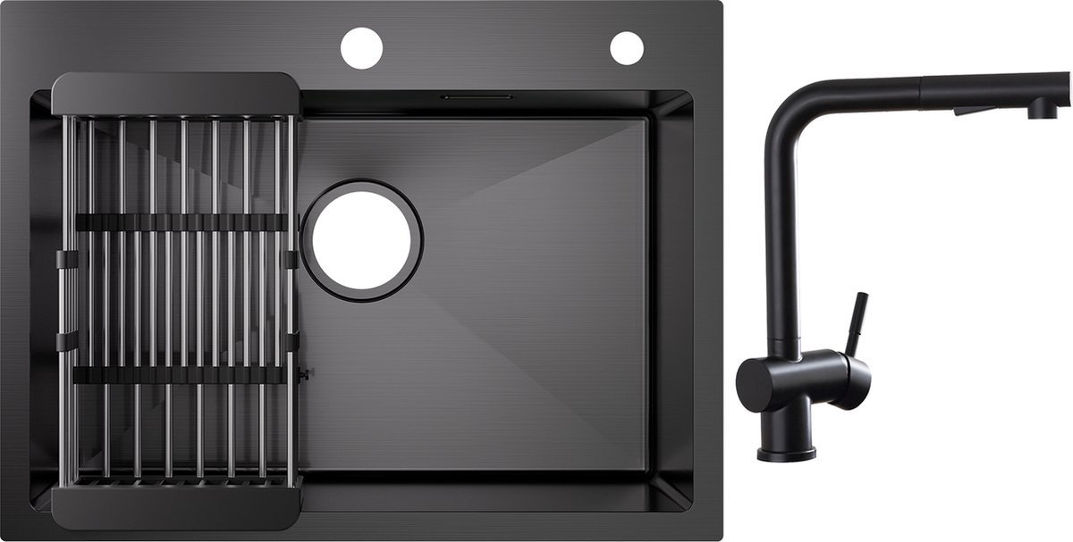 CECIPA max RVS Spoelbakken Antraciet - 60x45cm Spoelbakken met Keukenkraan Met Uittrekbare