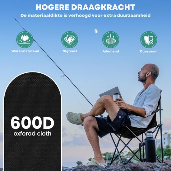 Lexorion Campingstoel - Kampeerstoel - Opvouwbaar Campingstoel - Strandstoel - Draagvermogen 120 kg - Klapstoel - Vouwstoel - Camping - Kamperen - Visstoel - Klapstoelen - Festival Stoel - Zwart van Merkloos — afbeelding 5