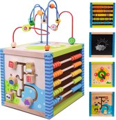 Cube D’Activités En Bois 5-en-1 Pour Bébé – Labyrinthe, Xylophone, Boulier, Engrenages Et Horloge, Montessori Dès 1 An