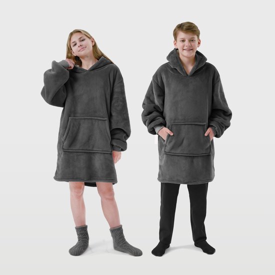 SHERRY - oversized hoodie deken tiener - 60x90 cm - snuggle hoodie met sherpa voering - tieners - fleece deken met mouwen en capuchon - zwart