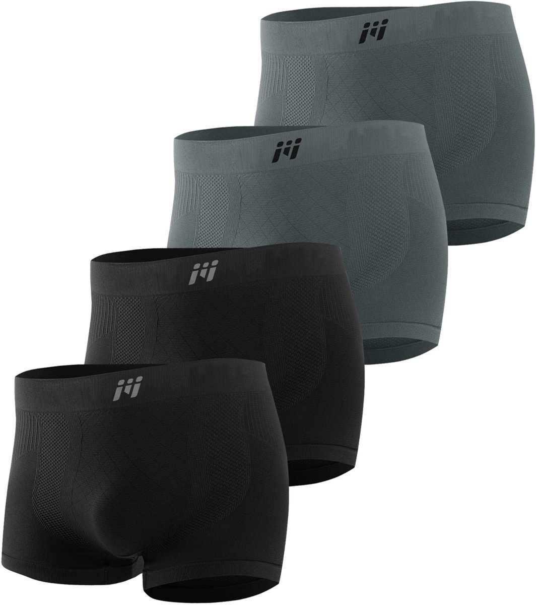 MEETHOO 4 Pack Sportondergoed - Sportonderbroek Boxer met 3D Technology - Kruipt niet op - Tegen schurende benen - Sport ondergoed mannen-2 Zwart + 2 Grijs-XL