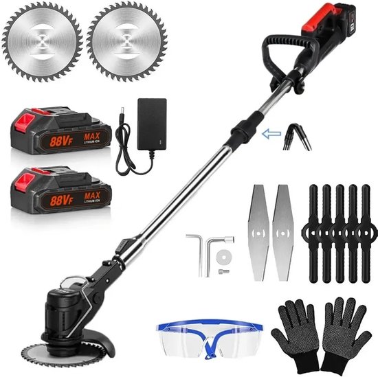Accu grasmaaier 21V draadloos 3-in-1 bosmaaier trimmer met 3 messen verstelbare steel 90-120 cm