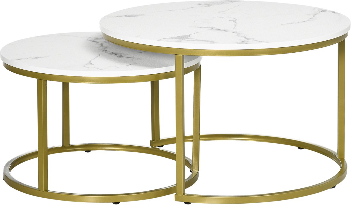 HOMCOM - 2-delige Salontafelset - Stalen - Frame in Goud - Wit