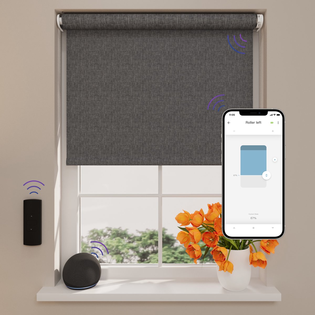 DTCH® Elektrisch Rolgordijn Verduisterend - Easy Texture - Anthracite 90 x 190 cm - Motion